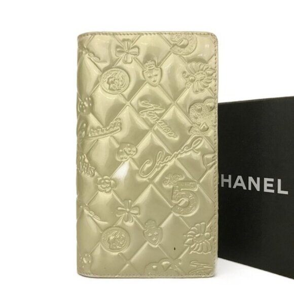 CHANEL Icon CC Logo Patent Leather Long Bifold Wallet Purse/2BD0639